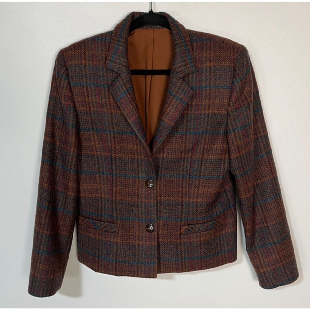 Vintage Sterling Stall Blazer Wool Women's Size 10 Brown Blue Button Closure